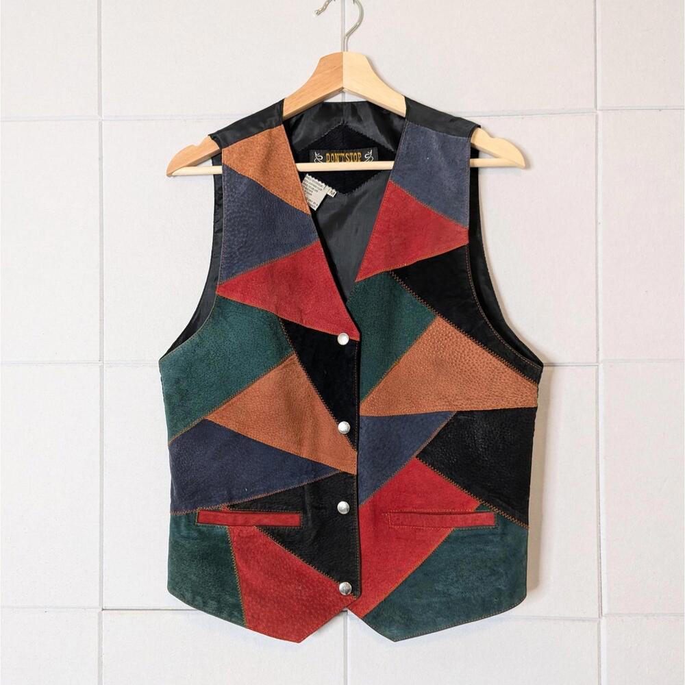 Vintage 90s multicolored leather patchwork Western vest
